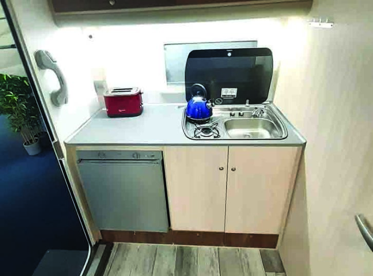 For a caravan of this size, there's a surprising amount of worktop in the kitchen