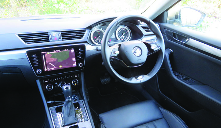 The Škoda's touchscreen infotainment system is surrounded by shortcut buttons, which help to make menu navigation easier