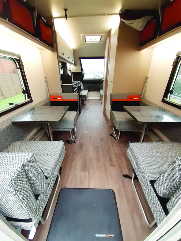 Family-sized floorpan provides two rear dinettes, where the children can spread out