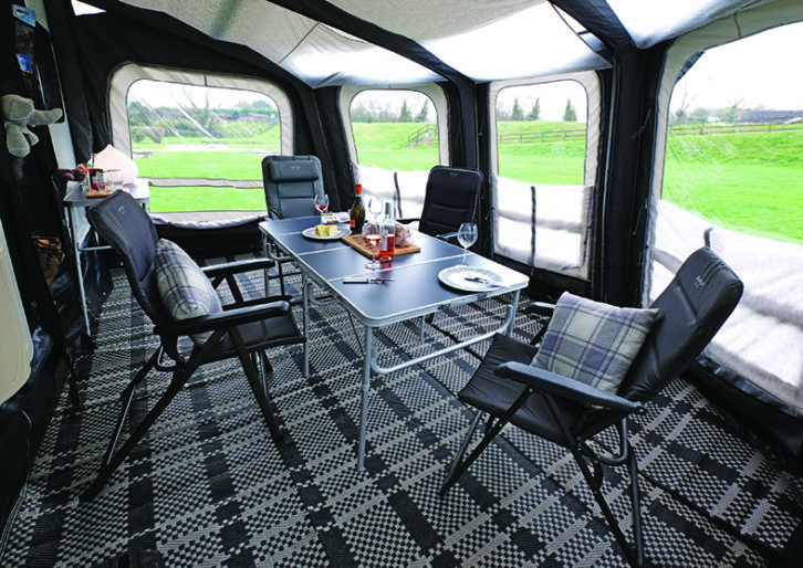 Luxurious living space creatine inside a Vango Air awning
