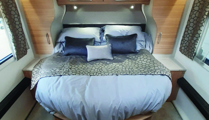 Opulent island bed at the rear is five feet wide and superbly comfortable