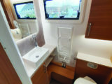 Generous washroom in the Porto makes excellent use of the caravan's extra length