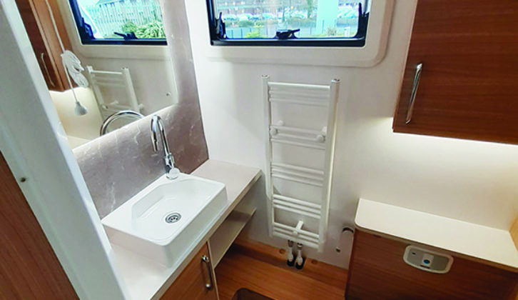 Generous washroom in the Porto makes excellent use of the caravan's extra length