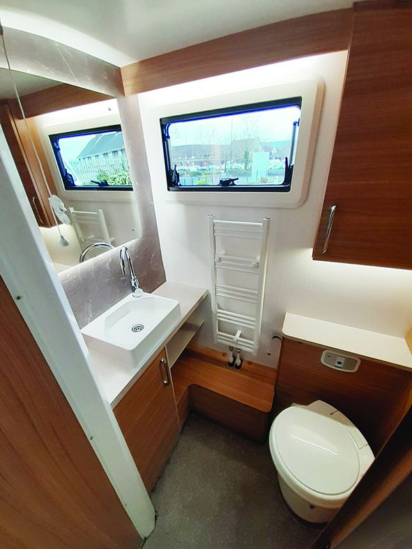 Generous washroom in the Porto makes excellent use of the caravan's extra length