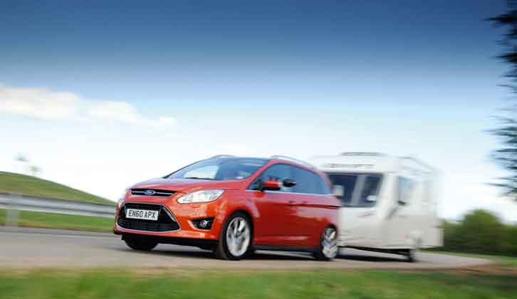 The Ford Grand C-Max towing a caravan