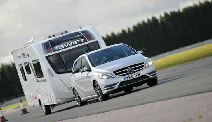 The Mercedes B-Class towing a caravan