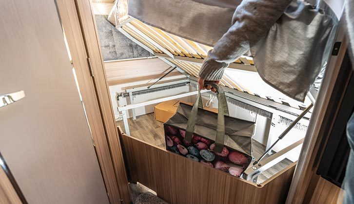 The storage area under the bed