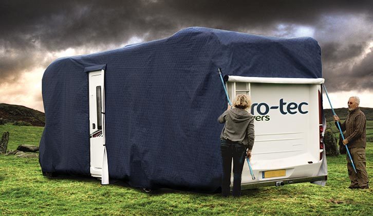 Easy-Fit allows Keith and Anne to cover a motorhome very quickly, ahead of rain