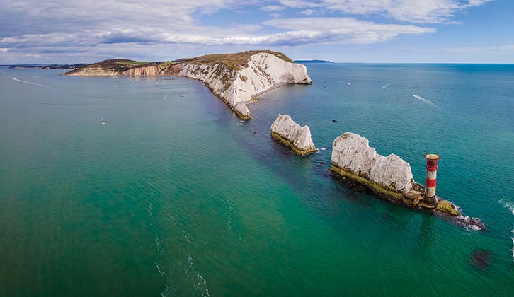 Spectacular views of the chalk stacks and the famous lighthouse at The Needles
