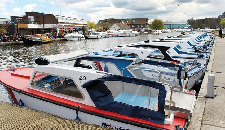 At Wroxham, you can hire a self-drive motorboat for a half-day cruise