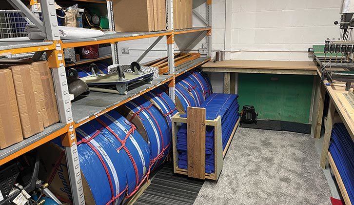 The blue reinforced tubing in storage