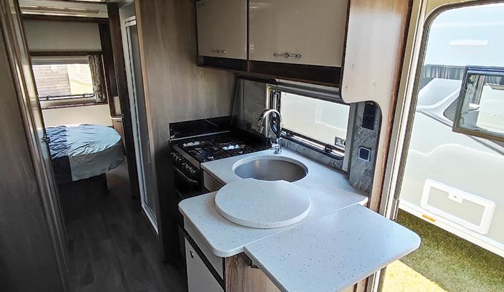 The kitchen in the Coachman Laser Xcel 855