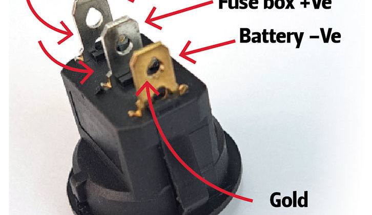 Rear of isolating rocker switch showing connection details