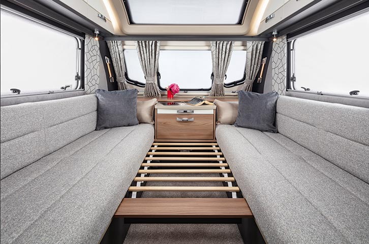 The spacious lounge in the Swift Conqueror 480