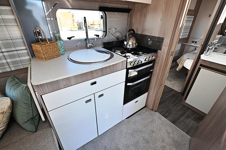 The kitchen in the Swift caravan