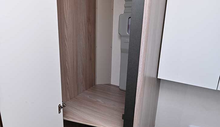 Wardrobe in washroom, with two shelves