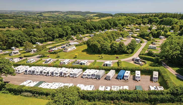 Aerial shot of vans pitched at Monkton Wyld