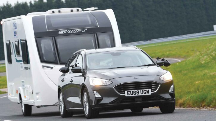 A Ford Focus Estate towing a caravan