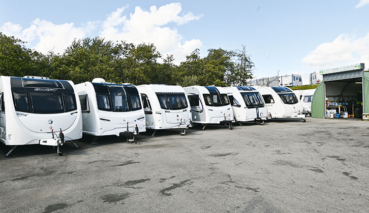 Caravans at a forecourt