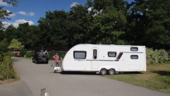 Caravan being moved into pitch