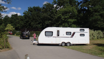 Caravan being moved into pitch