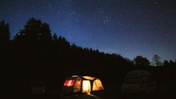 Caravan under night sky