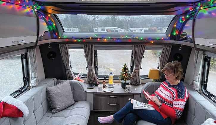 Lounge of Coachman Laser 575 Xtra decorated for Christmas