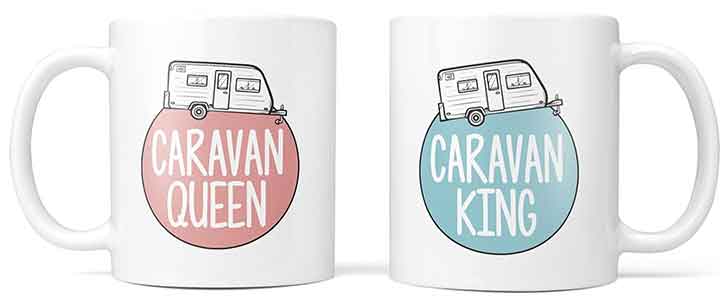 Caravan king and queen mug set