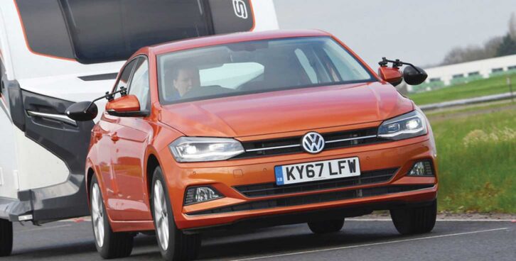 A VW Polo towing a caravan