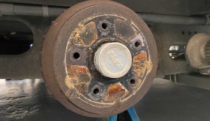 Brake drum on axle stand