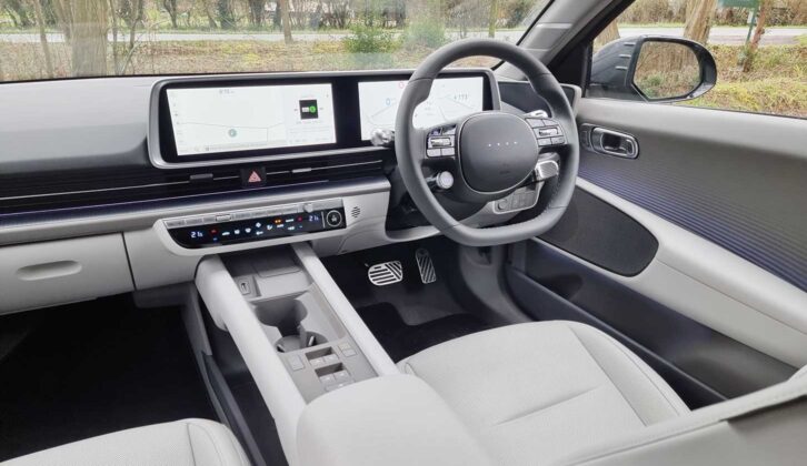 The driver's seat and steering wheel in the Ioniq 6