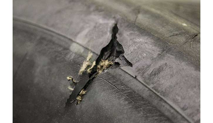 A damaged tyre