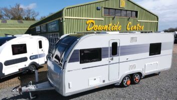 The Adria outside Downtide Caravans