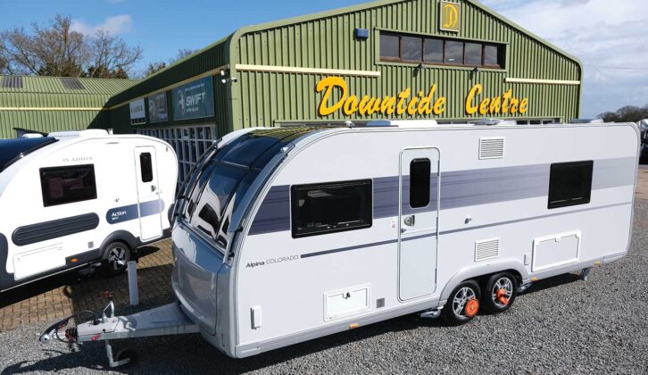 The Adria outside Downtide Caravans