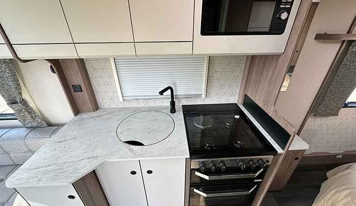 The kitchen in the Coachman Acadia 675 Xtra