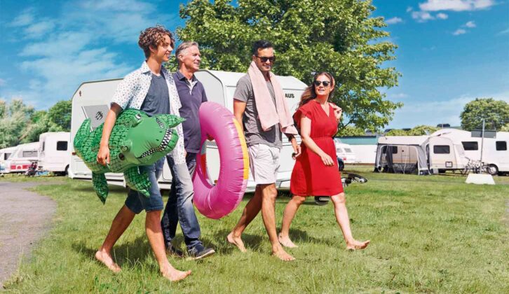 A family at a campsite