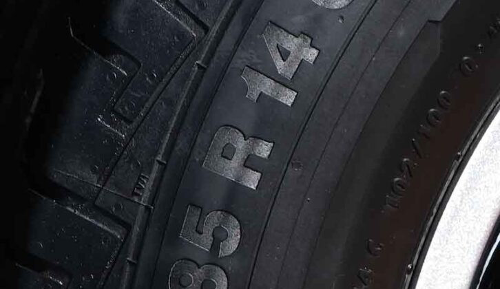 The tyre showing the width in millimetres