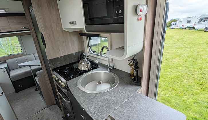 The kitchen area with the worktop extension