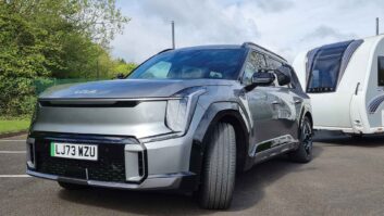 The Kia EV9 GT-Line AWD towing a caravan