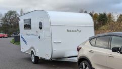The Hobby Beachy 450 being towed
