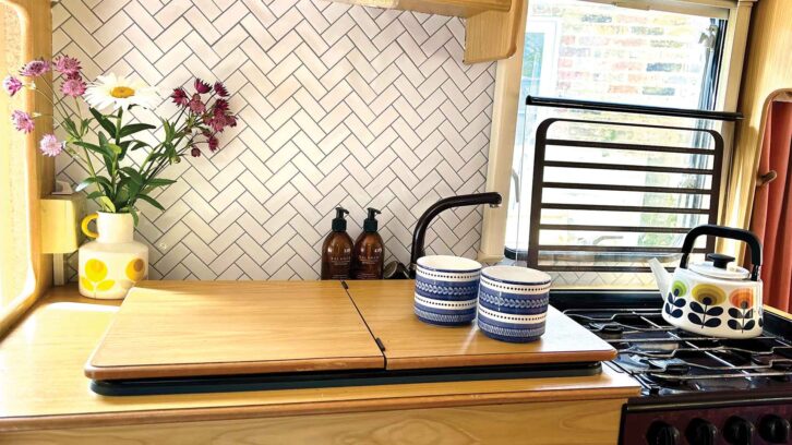 The refurbished kitchen splashback