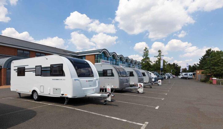 Adria caravans on a forecourt