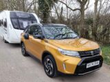 The Vitara Allgrip hitched up to a Swift caravan