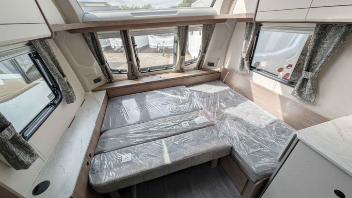 The large double bed made up