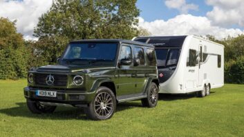 The G350 d hitched up to a caravan