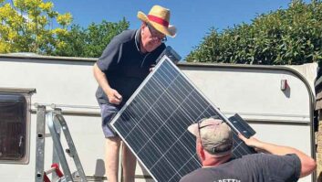Getting ready to fit solar panels to the roof of a caravan