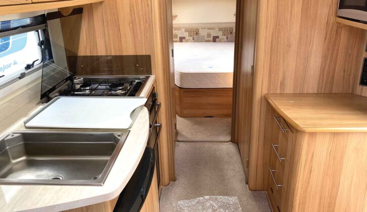 The island bed and kitchen
