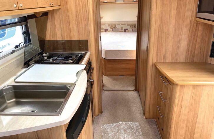 The island bed and kitchen