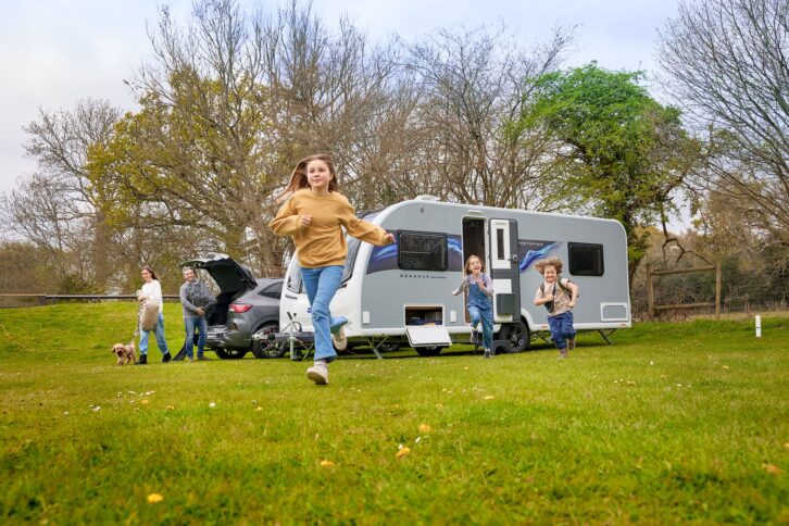 Family outside Bailey Pegasus Black Edition