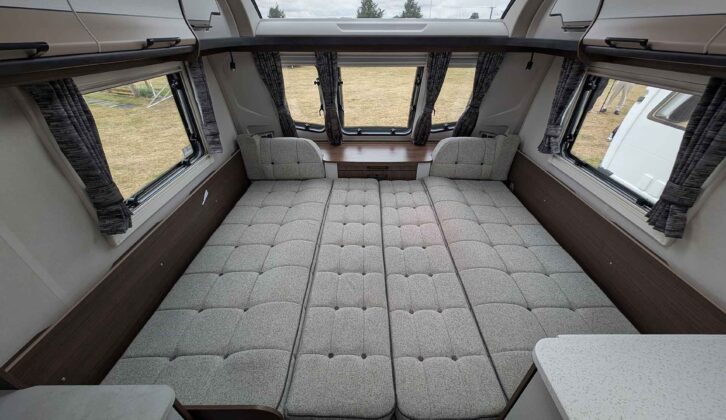 The double bed made up in the lounge of the Xtra 480